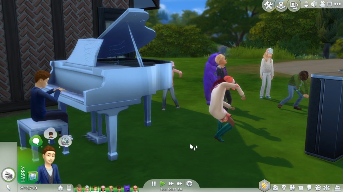 Child Sim playing piano while other Child Sims dance to the music