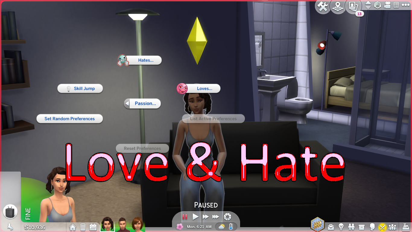 Screenshot of love and hate base menu