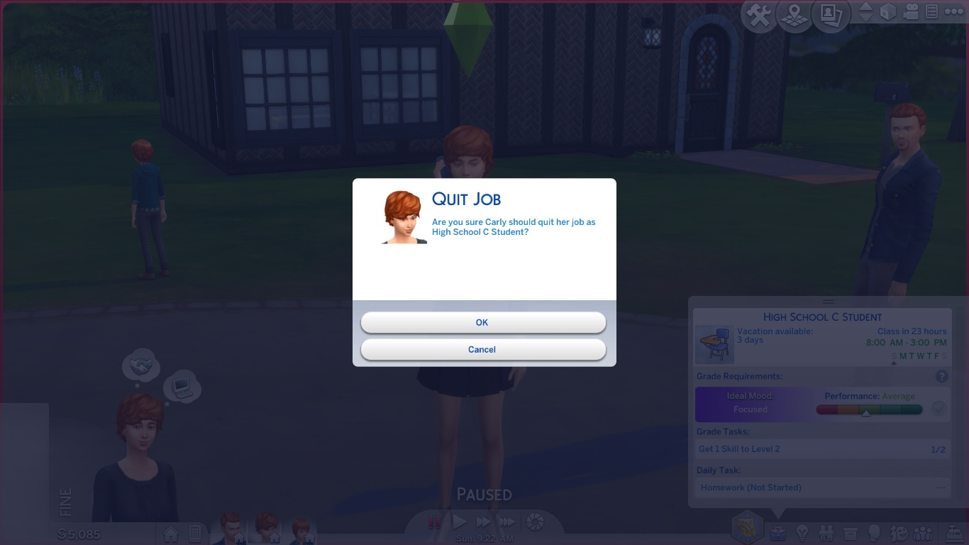 Screenshot of Teen Sim quitting high school